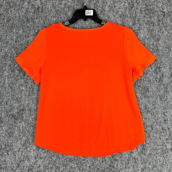 Ann Taylor Shirt Womens Medium Orange Short Sleeve Oversized Drapey Flowey - Picture 2 of 8